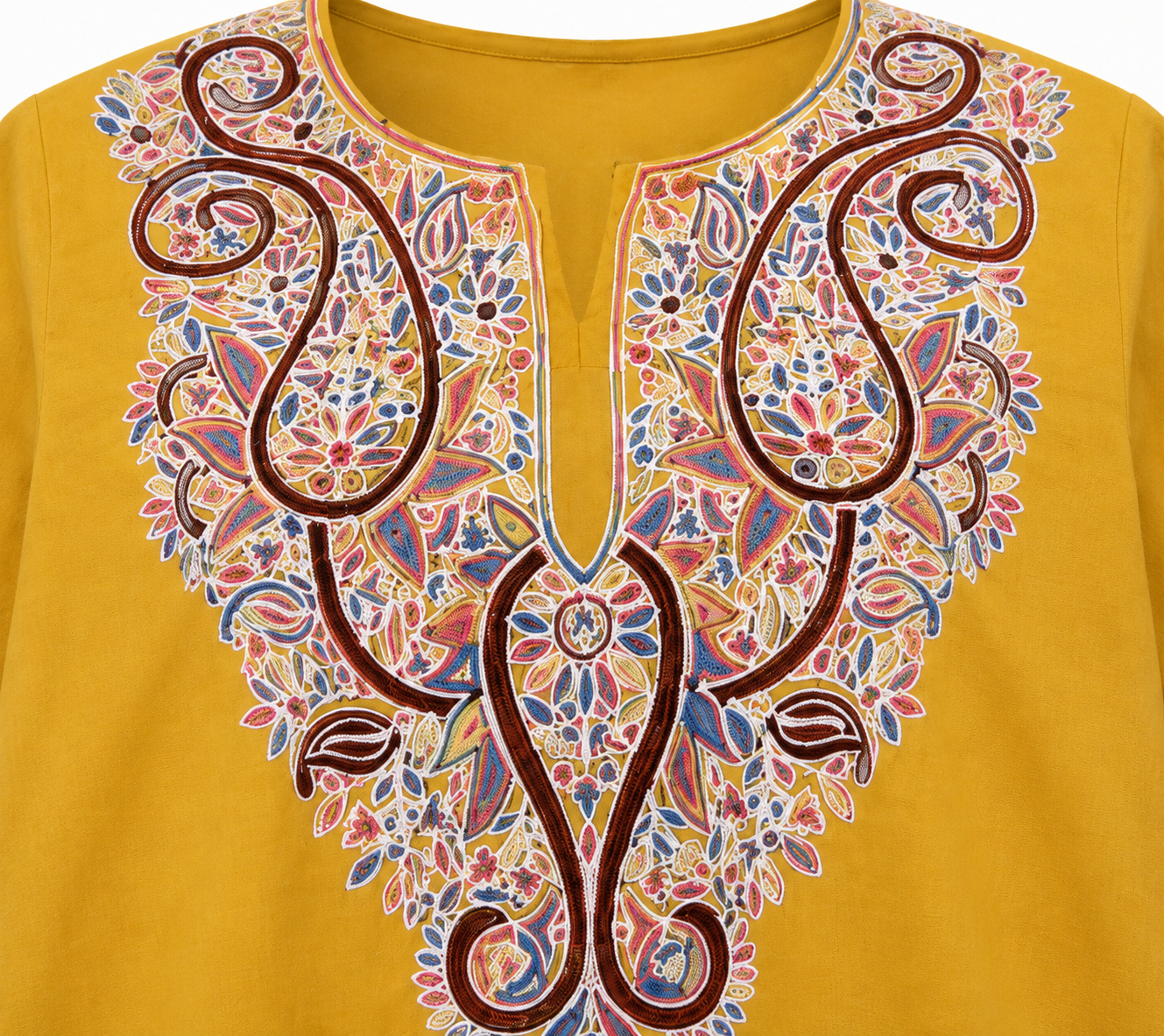 Noor : Aari embroidery summer kurti | Mustard